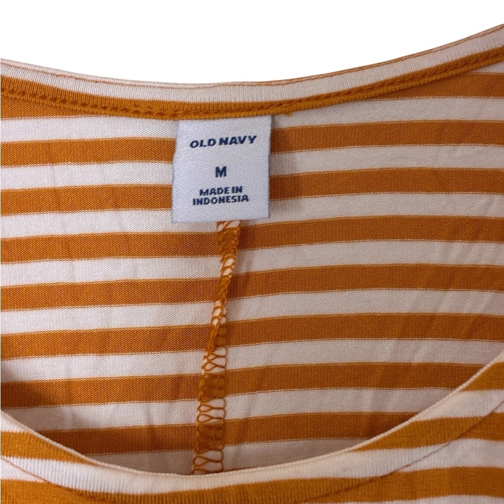 Old Navy | Orange white striped scoop crewneck sleeveless stretch midi dress - Picture 2 of 12
